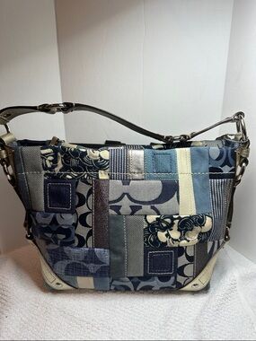 Coach 2009 Patchwork Shoulder Bag in Navy, Cream and Gray